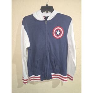MARVEL Comics CAPTAIN AMERICA Stitched Patches Zippered Jacket w/Hood, Small